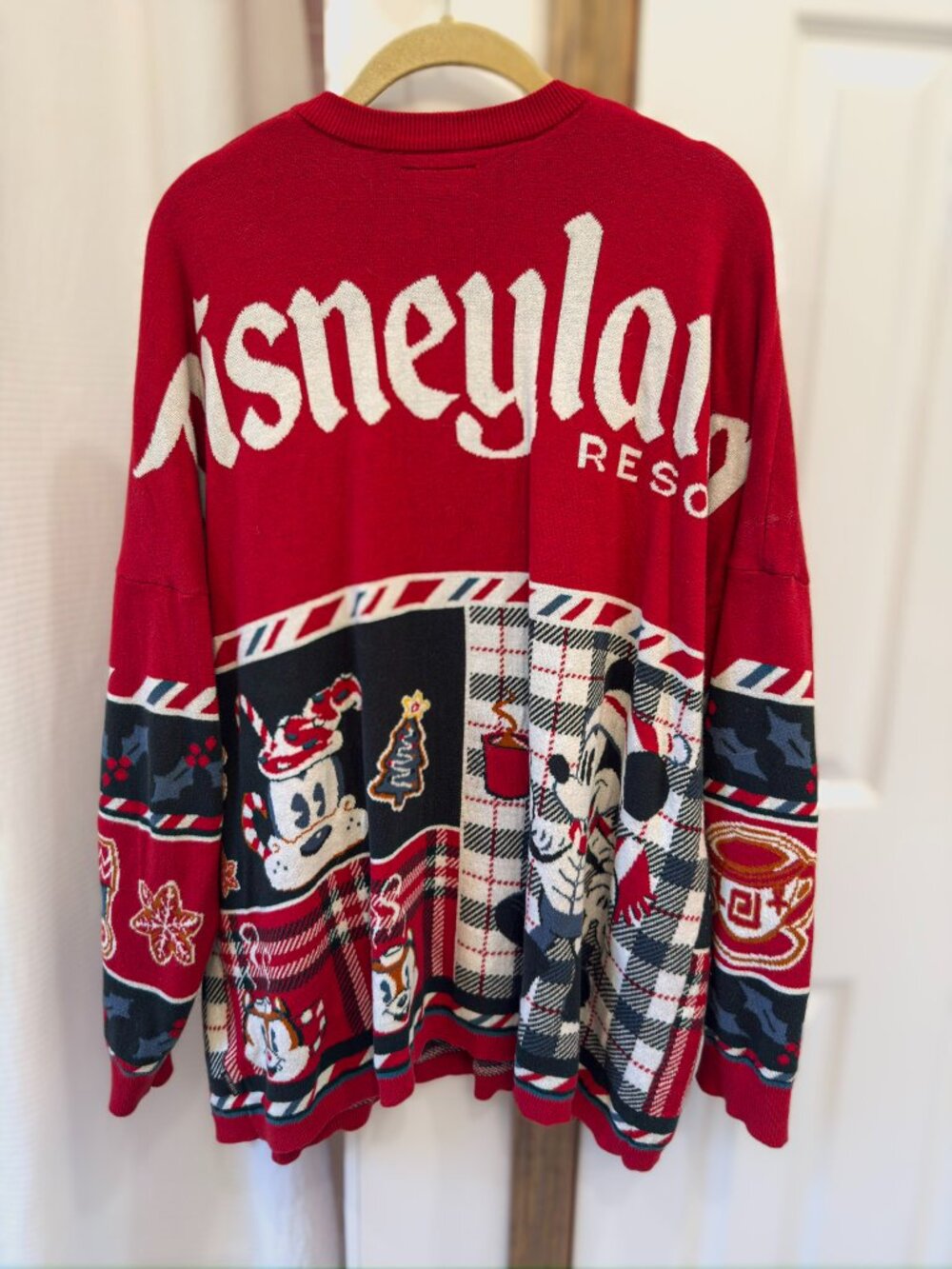 RARE Disneyland Resort Christmas Spirit Jersey Knit Sweater Mickey Holiday Plaid - Picture 2 of 14